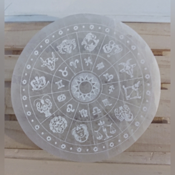 ☮️ ZODiAC SymboL WHEEL ⭐ White SeLenite Energy GRiD CRYSTAL charging Plate Gift - Picture 6 of 7